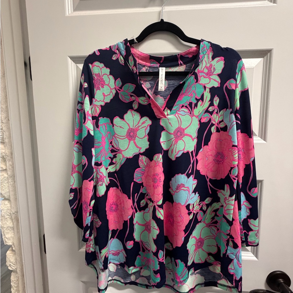 Dear Scarlett Lizzy Top - Pink and Green on Navy